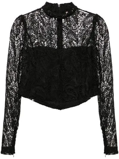 Twinset Macramé Lace Cropped Blouse In Black