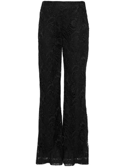 Twinset Palazzo Trousers In Macrame Lace In Schwarz