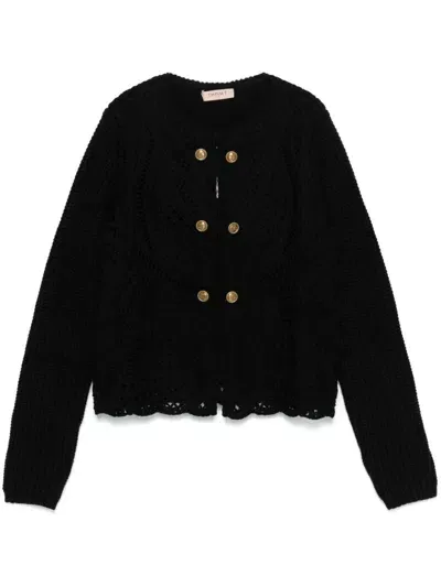 Twinset Open-knit Cardigan In Black