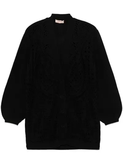 Twinset Open-knit Cardigan In Black