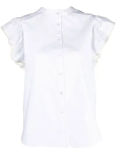 Twinset Pearl-trim Buttoned Blouse In 白色