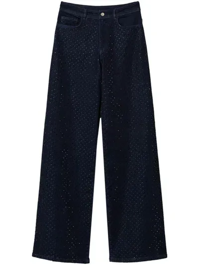 Twinset Rhinestone-embellished Wide-leg Jeans In Blue