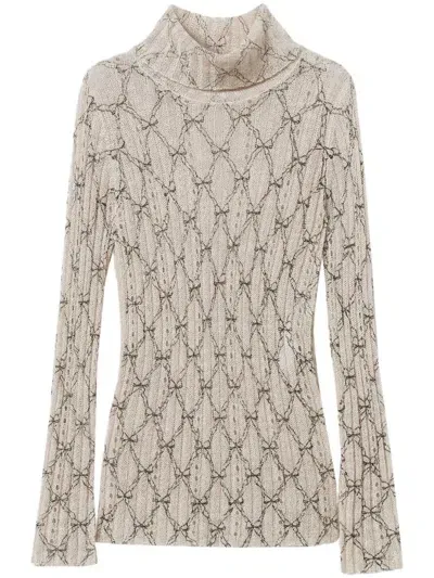 Twinset Roll-neck Printed Sweater In White