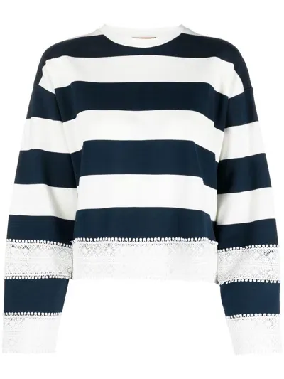 Twinset Round-neck Striped Sweatershirt In Blau