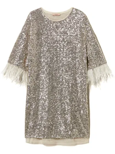 Twinset Sequin-embellished Minidress In Grey