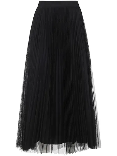 Twinset Voile Pleated Midi Skirt In Negro