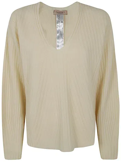 Twinset V Neck Sweater In Blanco