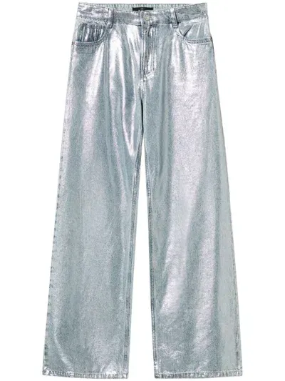 Twinset Wide-leg Coated Jeans In Silver