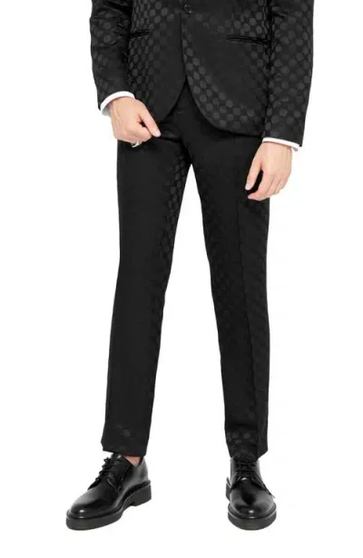 Twisted Tailor Papatya Slim Fit Flat Front Black Jacquard Trousers