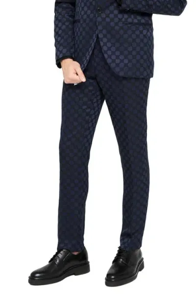 Twisted Tailor Papatya Slim Fit Flat Front Navy Jacquard Trousers