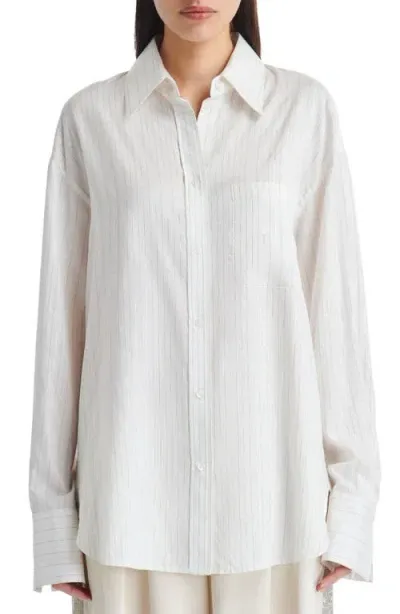 Twp Big Joe Metallic Stripe Silk Button-up Shirt In Ivory Multi