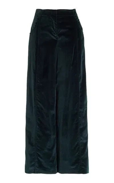 Twp Demie High-rise Velvet Straight-leg Pants In Green