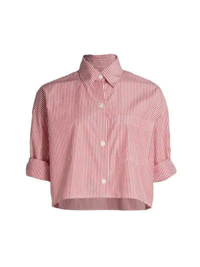 Twp Next Ex Pinstripe Crop Button-up Shirt In Red White