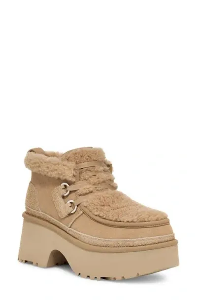 Ugg(r) Classic New Heights Genuine Shearling Lace-up Bootie In Sand