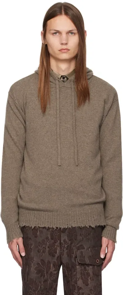 Uma Wang Brown Frayed Hoodie In Uw290 Coffee