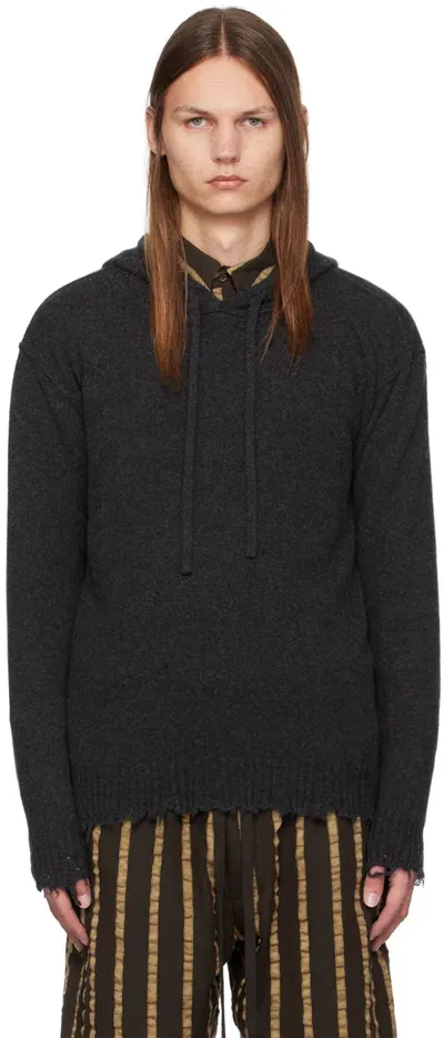 Uma Wang Gray Frayed Hoodie In Uw890 Dark Grey