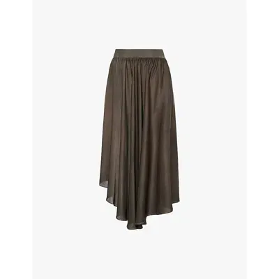 Uma Wang Omens Dark Brown Gentian Elasticated-waist Silk Maxi Skirt