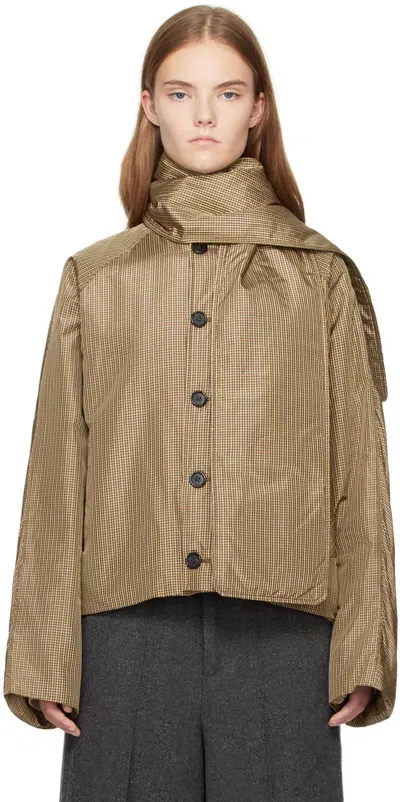 Umber Postpast Brown Checkered Insulated Scarf Jacket In Brown_(gingham)