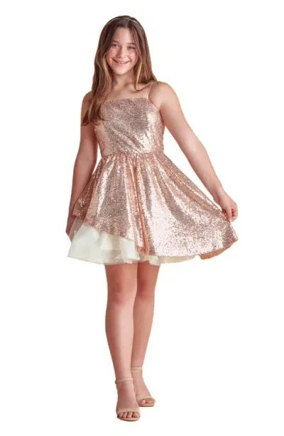 Un Deux Trois Kids' Peekaboo Sequin Party Dress In Blush