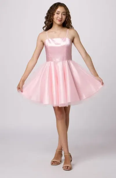 Un Deux Trois Kids' Satin & Tulle Fit & Flare Dress In Light Pink