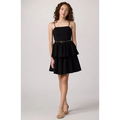 Un Deux Trois Kids' Tiered Embellished Crepe Dress In Black