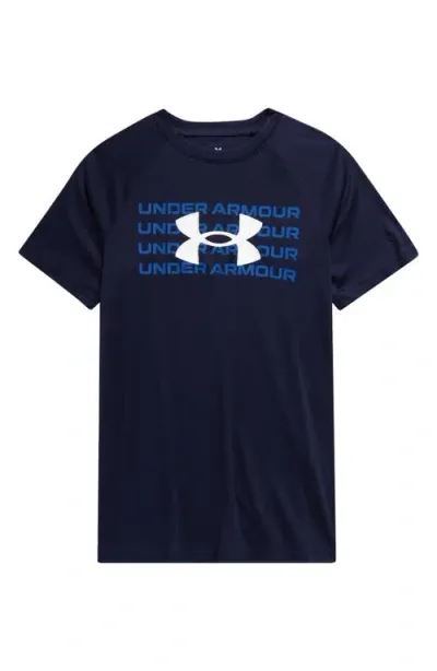 Under Armour Kids' Logo T-shirt In Midnight Navy/tech Blue