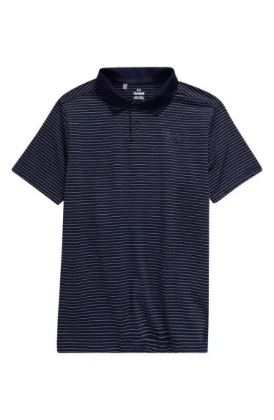 Under Armour Kids' Performance Stripe Polo In Midnight Navy/white