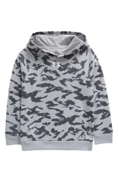 Under Armour Kids' Ua Rival Print Fleece Hoodie In Mod Gray/castlerock/white