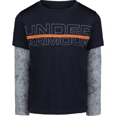 Under Armour Kids' Ua Tech™ Grunge Wash Long Sleeve Performance Graphic T-shirt In Midnight Navy