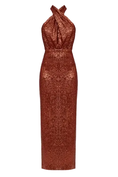 Undress Alta Bronze Sequin Maxi Evening Dress In Brown