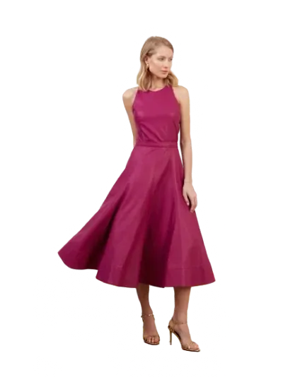 Undress Avalon Fuchsia Pink Faux Leather Cocktail Dress In Pink/purple