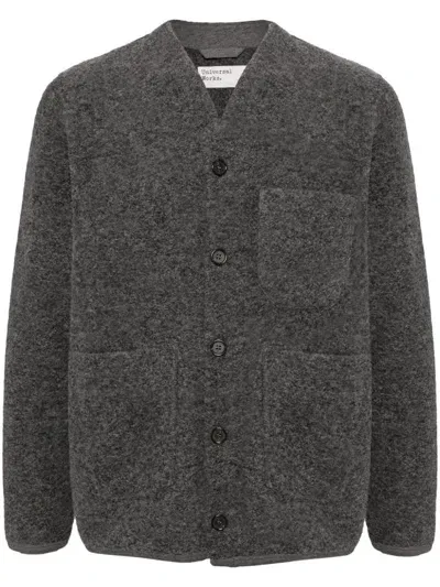 Universal Works Fleece Cardigan In Grey