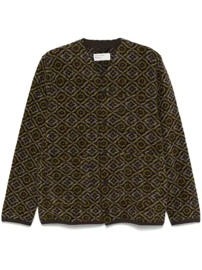 Universal Works Geometric-pattern Fleece Cardigan In Brown