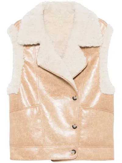 Urbancode Faux-leather Gilet In Brown