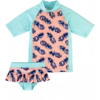 Uv Skinz Kids'  Short Sleeve Sunny Swim Set In Pineapple Toss