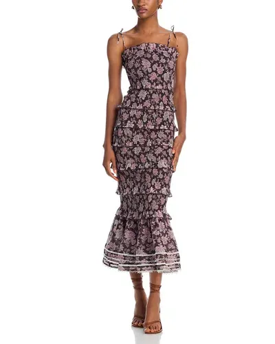 V. Chapman Smocked Geranium Dress In Chocolate Peony Print