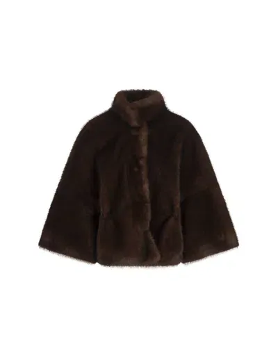 Valentini 1972 Brown Faux Fur Jacket With Drawstring Behind