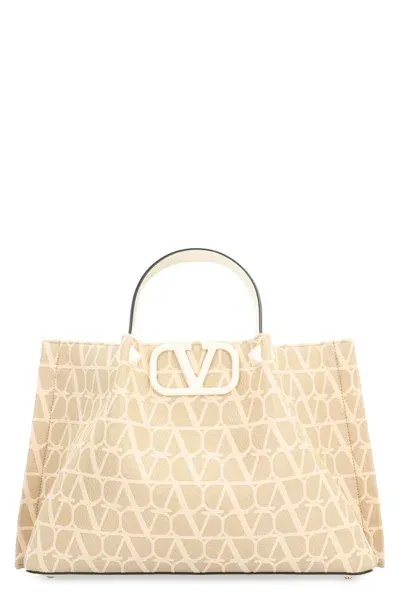 Valentino Garavani - Toile Iconographe Raffia Tote Bag In Beige