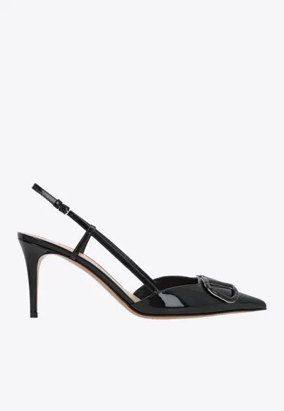 Valentino Garavani 80 Vlogo Patent Leather Slingback Pumps In Black