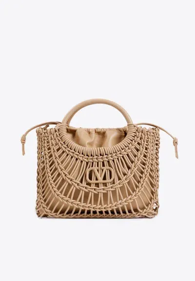 Valentino Garavani Leather Allknots Tote Bag In Nude