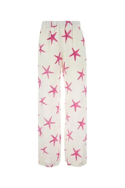 Valentino Allover Starfish Printed Elastic Waist Pants In Multicolor