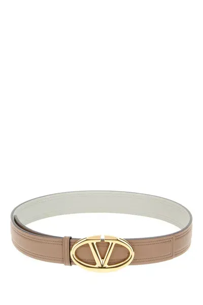 Valentino Garavani Antiqued Pink Leather Reversible Belt In Brown