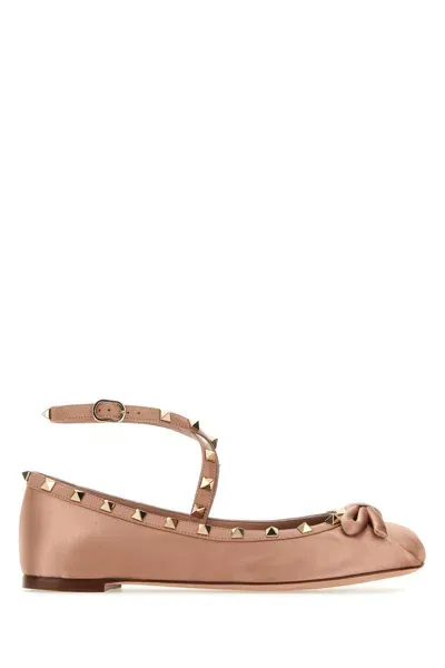 Valentino Garavani Pink Satin Rockstud Ballet Flats