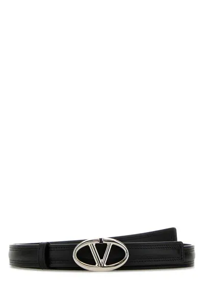 Valentino Garavani Leather Belt With Adjustable Length And Silver-tone Hardware In Black