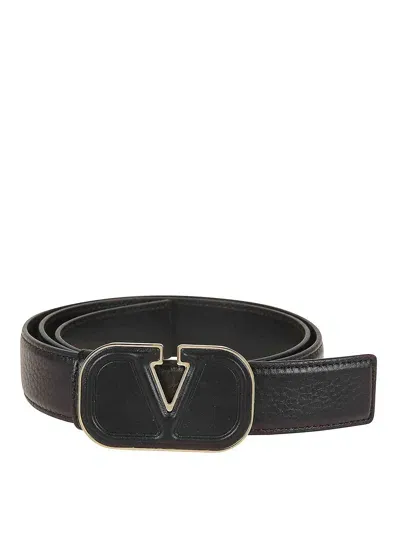 Valentino Garavani Belt H30 Leather Vlogo In Black