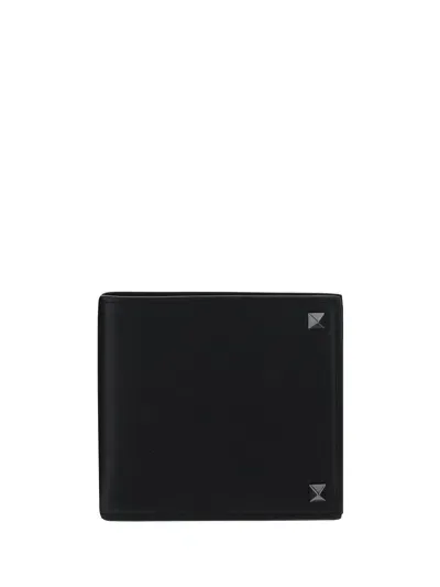 Valentino Garavani Rockstud Bi-fold Leather Wallet In Nero