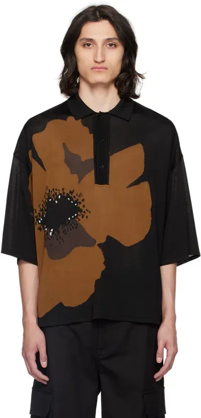 Valentino Black & Brown Intarsia Polo In Nero/clay/marrone