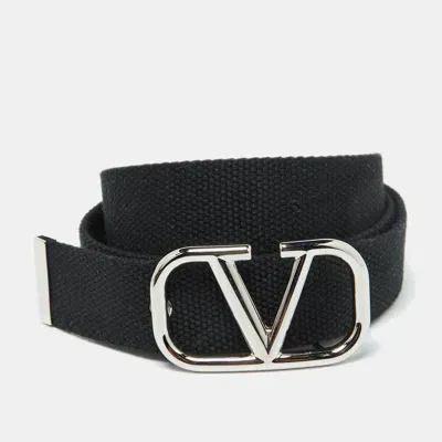 Pre-owned Valentino Garavani Black Canvas Vlogo Belt 85cm