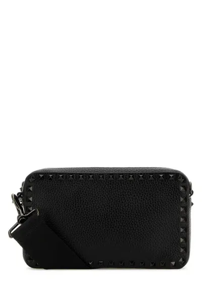 Valentino Garavani Black Leather Rockstud Crossbody Bag In Nero