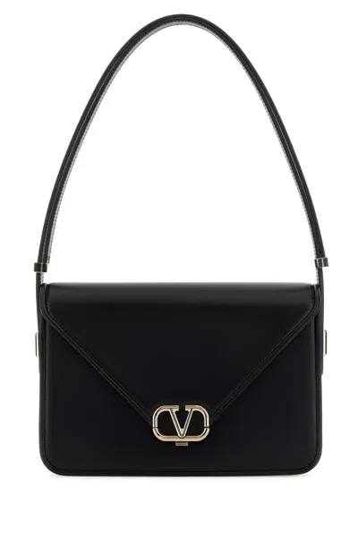 Valentino Garavani Black Leather Vlogo Shoulder Bag In Nero